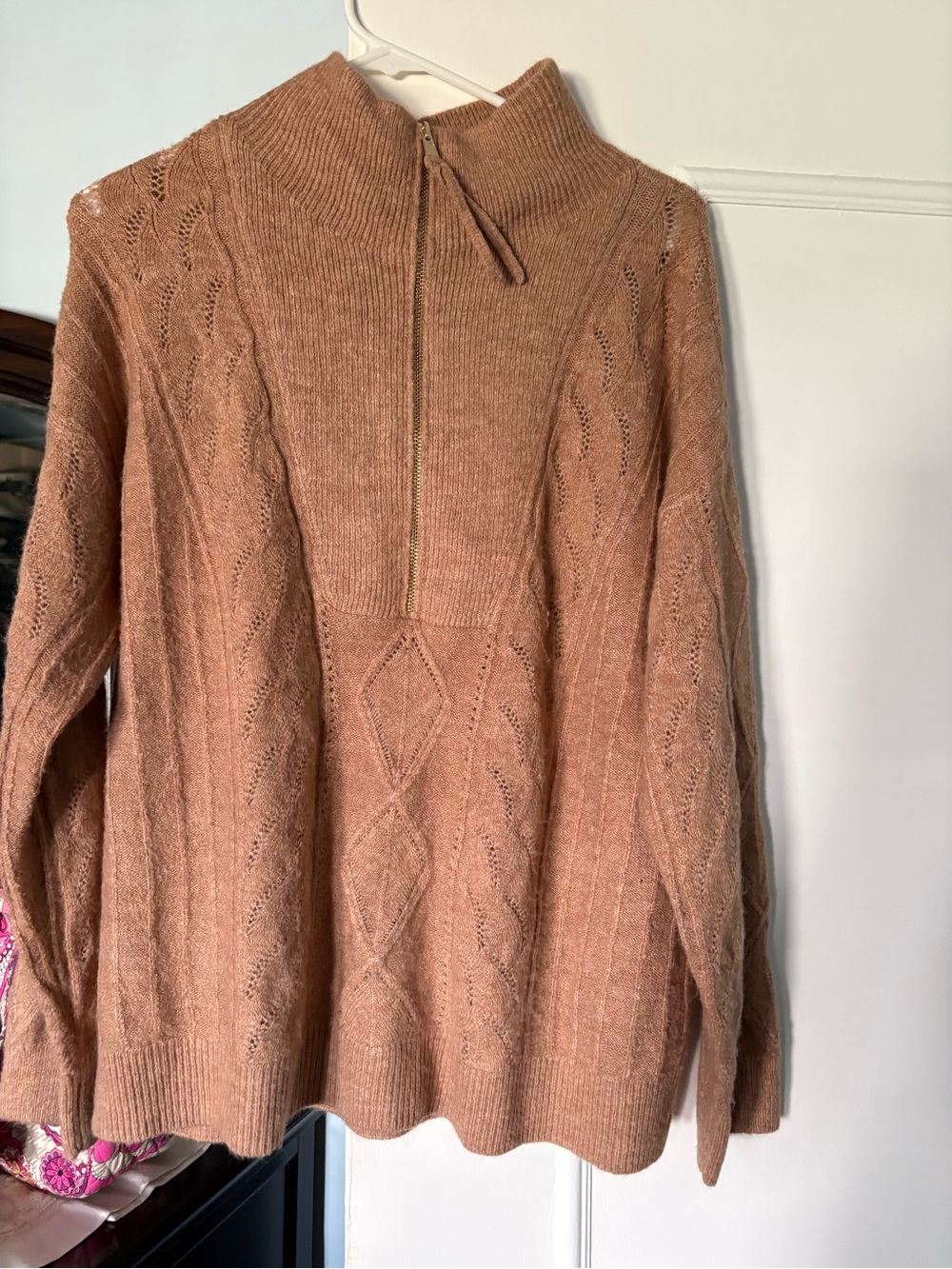 Talbots Dusty Camel Half-Zip Cable Turtleneck Sweater